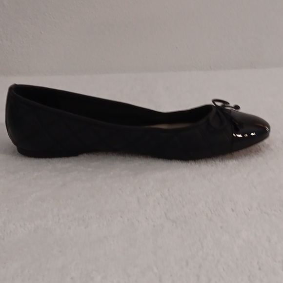 Delman ballet flats black quilt pattern w/ lace bow ties on shiny toe size 7-7.5 - Picture 5 of 11